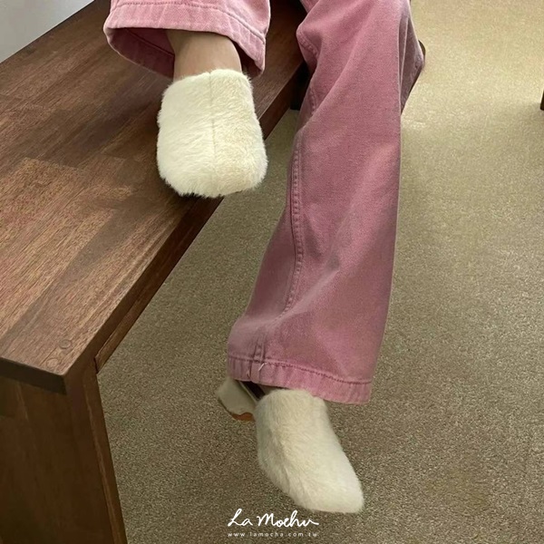 低跟羔毛穆勒拖鞋(偏小半號)